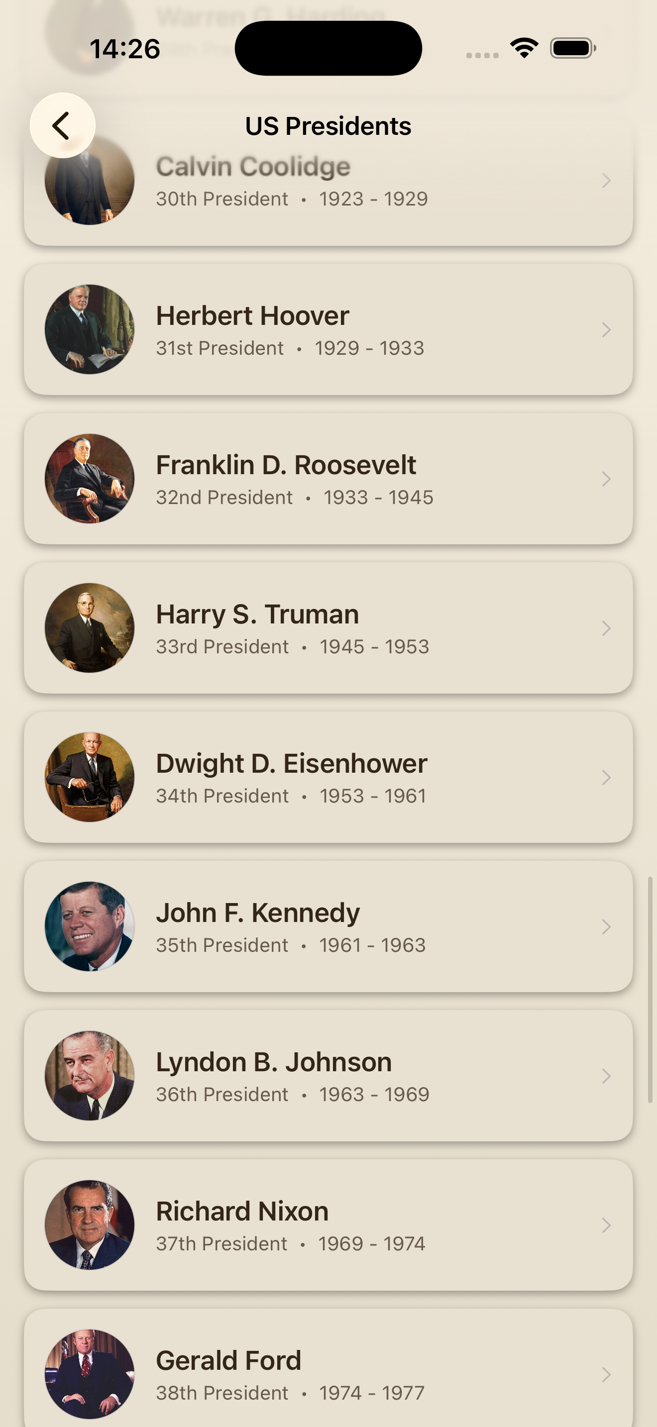 Presidents list
